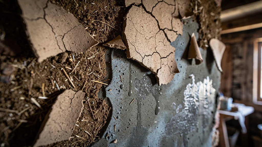 Poser l&rsquo;enduit terre sur un mur humide l&rsquo;a fait tomber en plaques
